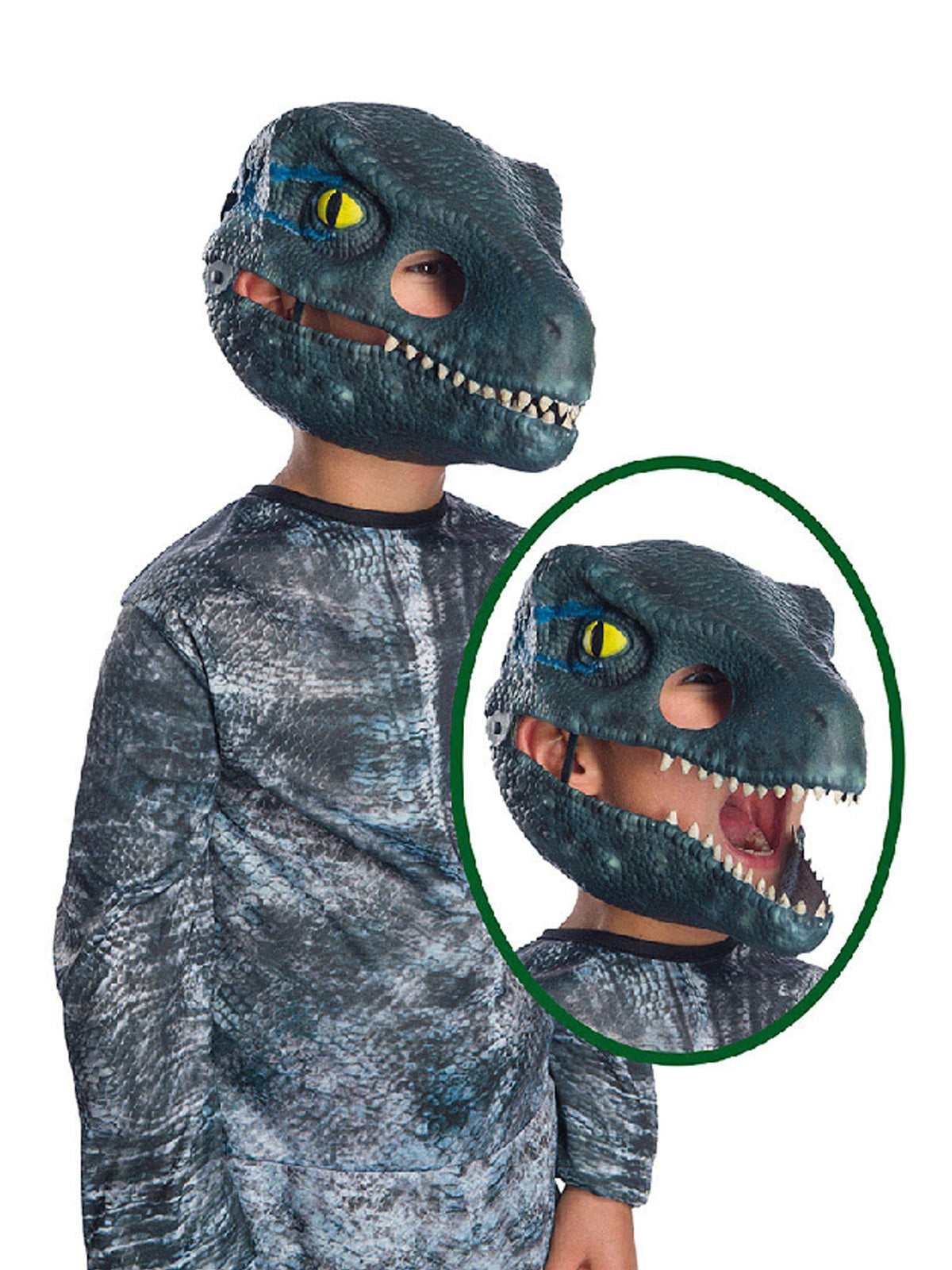 Velociraptor Blue Moveable Jaw Mask - Child