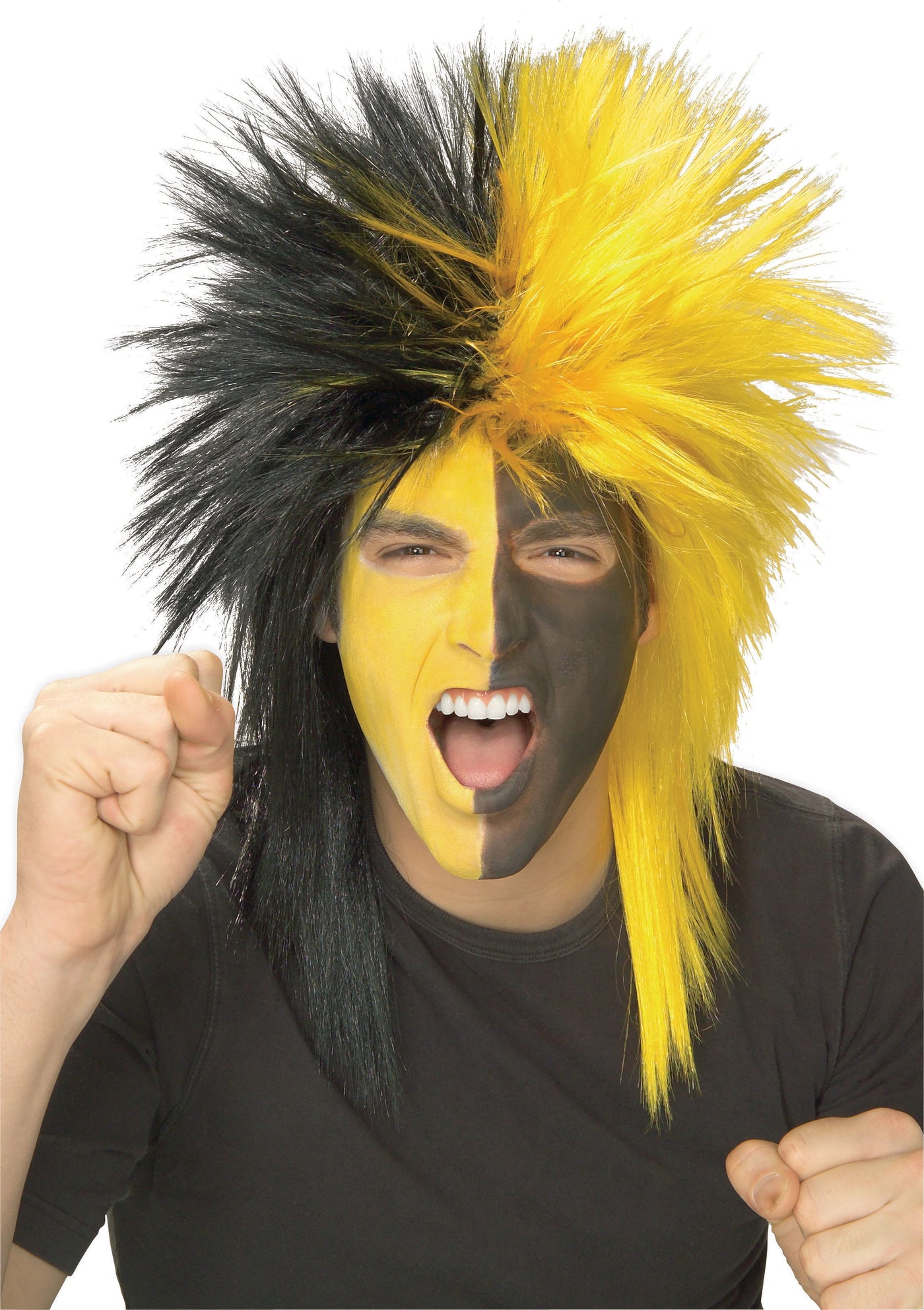 Sport Fanatic Black/Yellow Wig - Adult