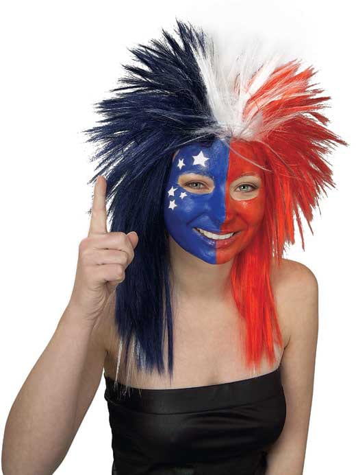 Sport Fanatic Red/Blue/White Wig - Adult