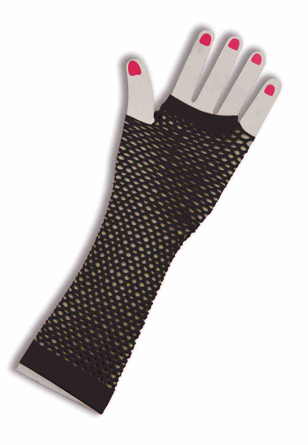 Fishnet Long Fingerless Gloves Black - Adult