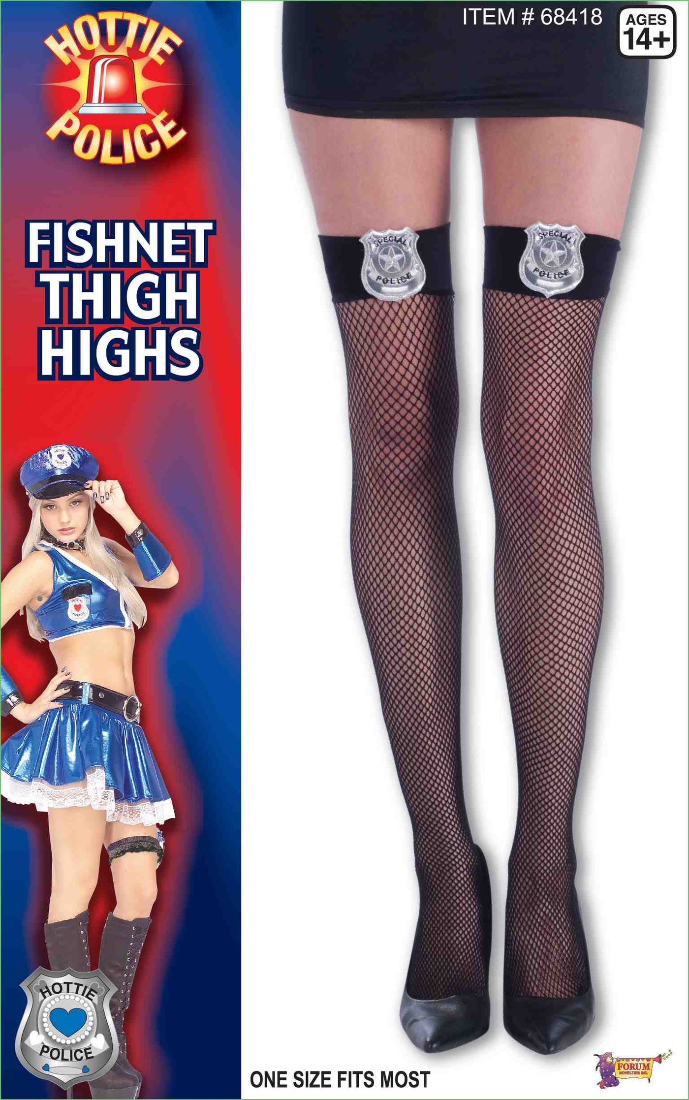 Hottie Police Fishnet Thigh Highs Black Garter - A