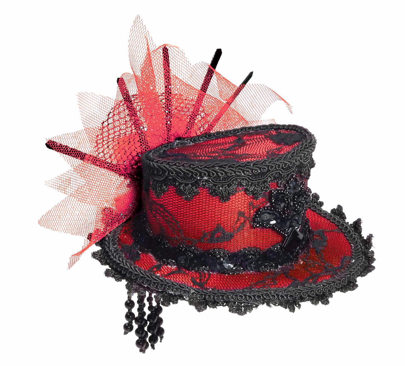 Mini Top Hat Red Lace - Adult