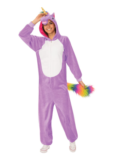 Purple Unicorn Hooded Onesie Costume, Adult