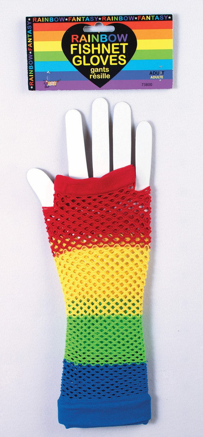 Fingerless Gloves - Rainbow Fishnet - Adult