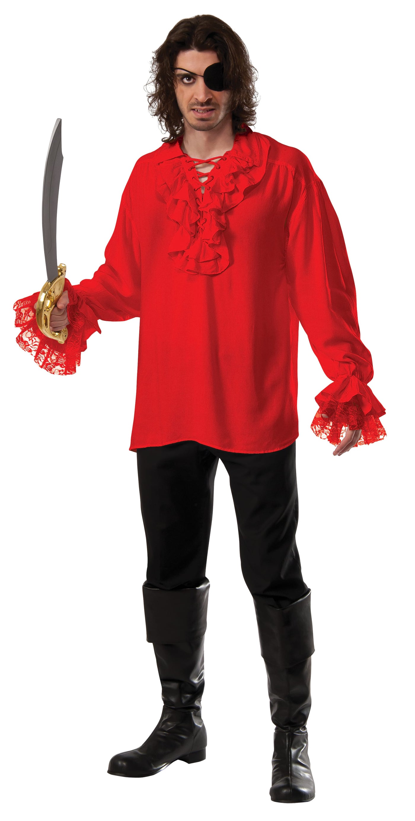 Ruffled Pirate Shirt Red, Adult